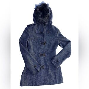 Oxford Circus S Gray Double breasted gray lined coat with trimmed Faux Fur hood